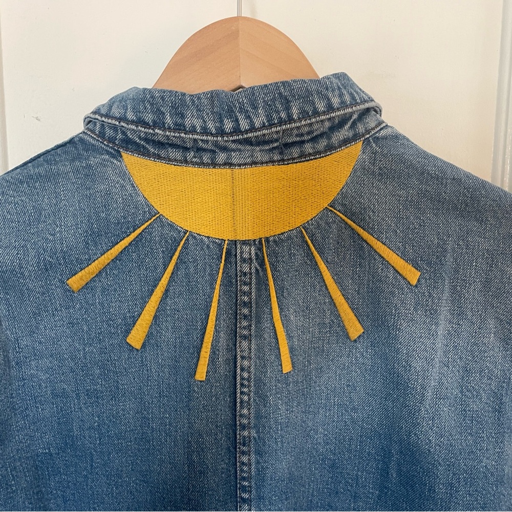 Madewell Blue Denim Jacket with Embroidered strawberries and sun. - Picture 7 of 8